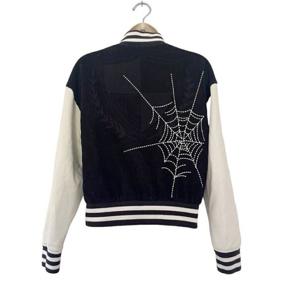 Urban Outfitters BDG Black Embroidered Corduroy Torrence Varsity Jacket Sz XS - Picture 6 of 13